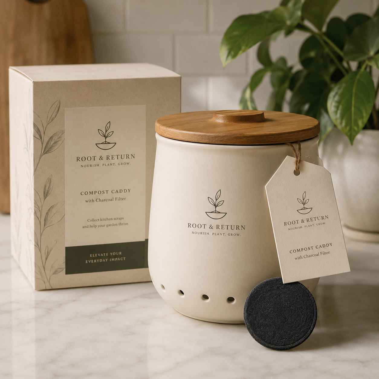 Root & Return™ Ceramic Compost Caddy